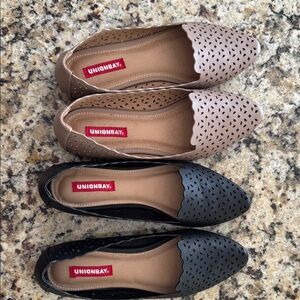 UNIONBAY Black and Tan Flats Perforated Loafers (2 pairs)